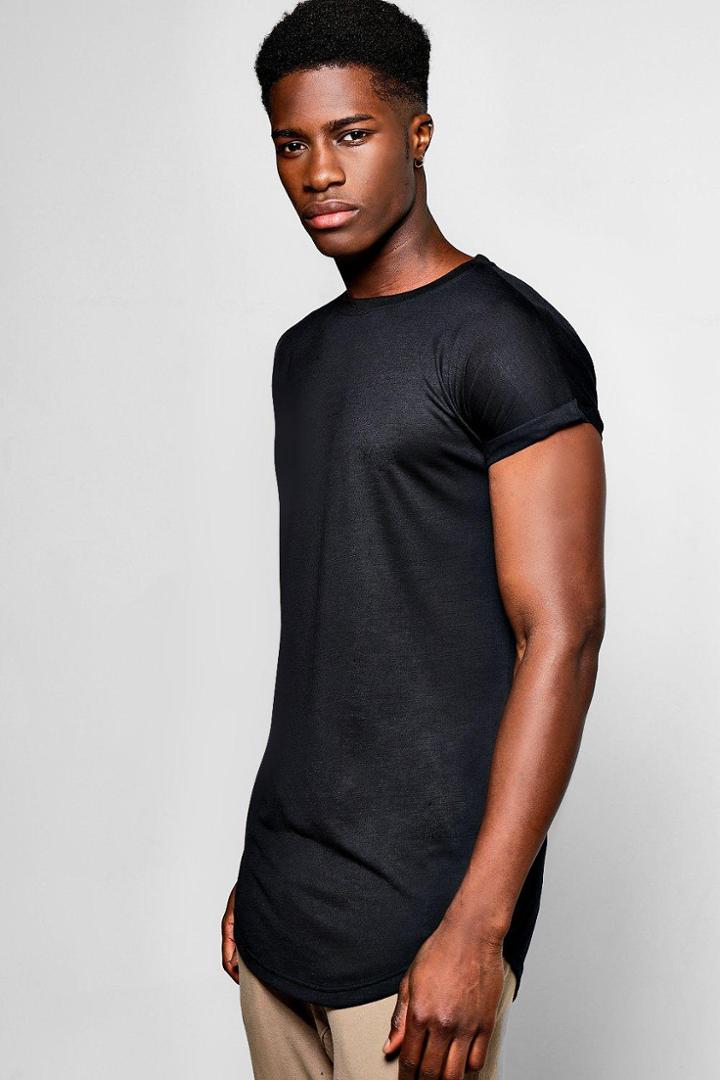 Boohoo Longline Cap Sleeve T Shirt With Curved Hem Black
