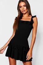 Boohoo Ruffle Strap Drop Hem Mini Dress