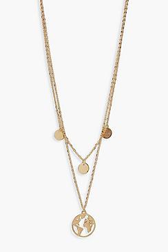 Boohoo Globe & Coin Layered Necklace