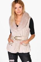 Boohoo Amber Faux Fur Belted Gilet Stone