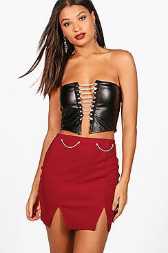 Boohoo Kiera Chain Belt & Notch Mini Skirt