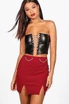 Boohoo Kiera Chain Belt & Notch Mini Skirt