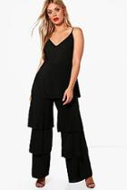 Boohoo Plus Slinky Frill Layered Jumpsuit
