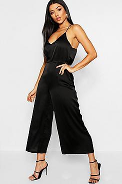 Boohoo Satin Cowl Back Culotte Jumpsuit