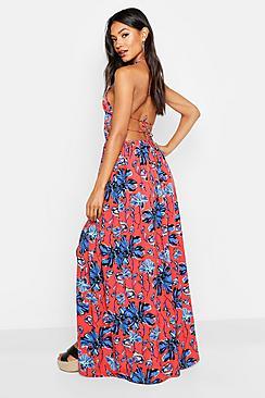 Boohoo Plunge Front Floral Print Maxi Dress