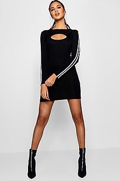Boohoo Hannah Cut Out Sports Stripe Bodycon Dress