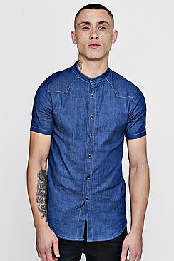 Boohoo Short Sleeve Denim Chambray Western Shirt