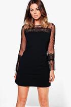 Boohoo Piper Mesh Deatil Long Sleeve Shift Dress