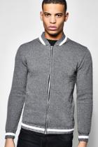 Boohoo Knitted Bomber Jacket With Varsity Rib Charcoal