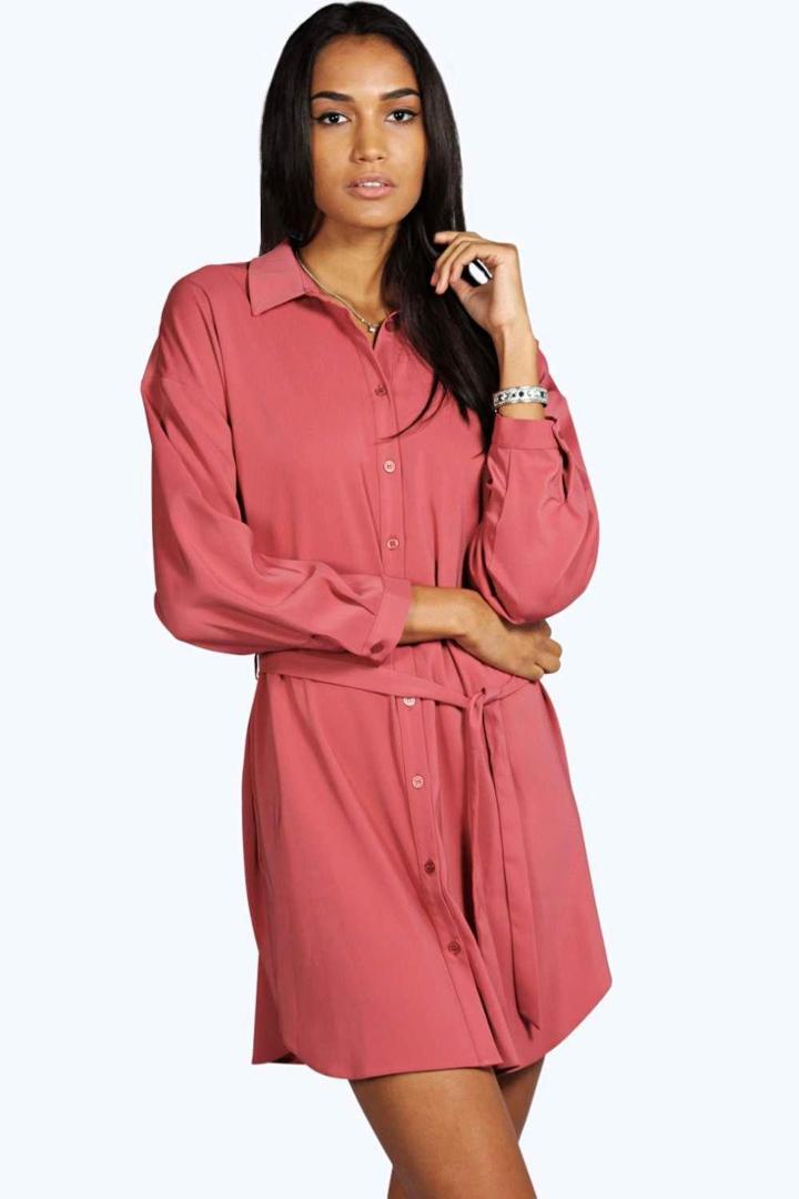 Boohoo Tall Hilda Woven Shirt Dress With Belt Nude