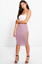 Boohoo Remi Ladder Side Crepe Midi Skirt Mauve