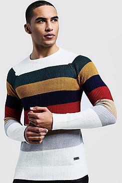 Boohoo Fisherman Knit Colour Block Stripe Jumper