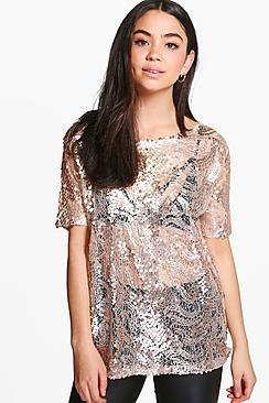 Boohoo Charlie Oversized Sequin Body Tee