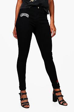 Boohoo Faye High Rise Floral Embroidery Skinny Jeans