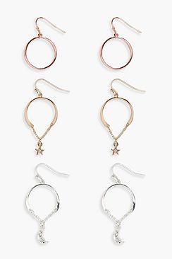 Boohoo Anna Mixed Metal And Charm Hoop Earring Set