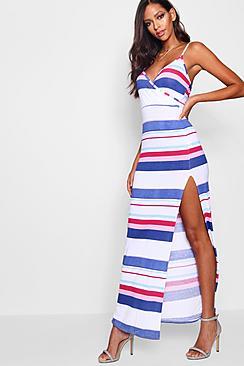 Boohoo Emily Multi Stripe Front Maxi Dress