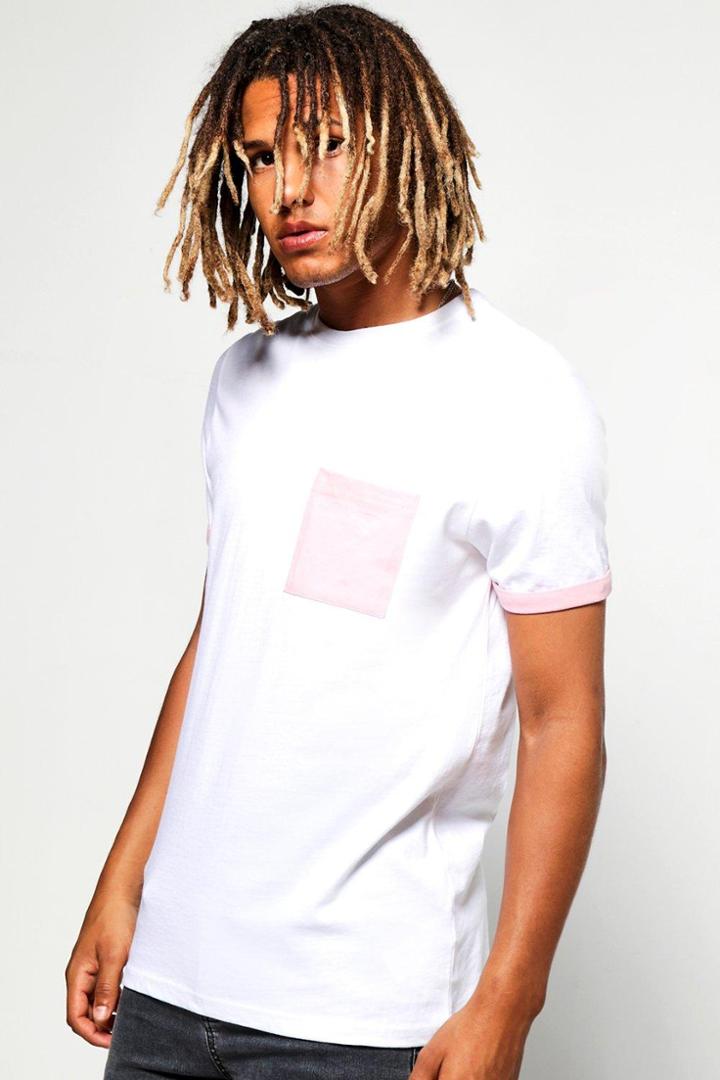 Boohoo Contrast Pocket Turnt Up T-shirt Pink