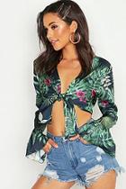 Boohoo Tall Tie Front Tropical Top