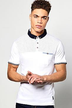 Boohoo White Short Sleeve Polka Dot Yoke Polo