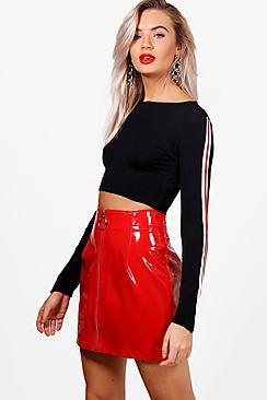 Boohoo Long Sleeved Sports Rib Trim Crop