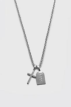 Boohoo Man Dash And Cross Necklace