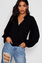 Boohoo Button Through Collarless Exaggerated Sleeve Blouse