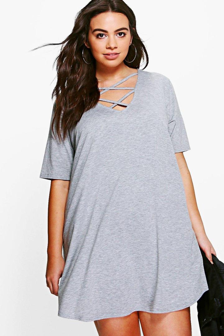 Boohoo Plus Laura Cross Front Swing Dress Grey