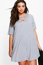 Boohoo Plus Laura Cross Front Swing Dress Grey