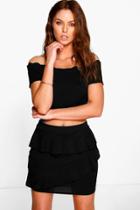 Boohoo Freya Scallop Bardot Half Sleeve Top Black