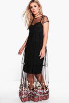 Boohoo Plus Kate Embroidered Hem Mesh Maxi Dress