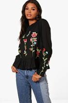 Boohoo Aria Boutique Embroidered Woven Peplum Top