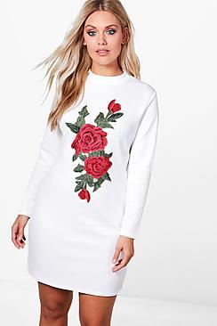 Boohoo Plus Tia Floral Embroidered Applique Bodycon Dress