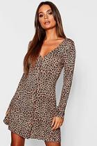 Boohoo Leopard Print Long Sleeve Swing Dress