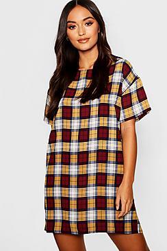 Boohoo Petite Check Woven Shift Dress