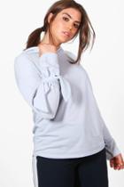 Boohoo Plus Tanya Tie Sleeve Hooded Sweat Top Grey