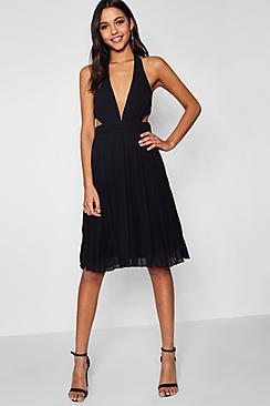 Boohoo Boutique Plunge Neck Cut Out Skater Dress