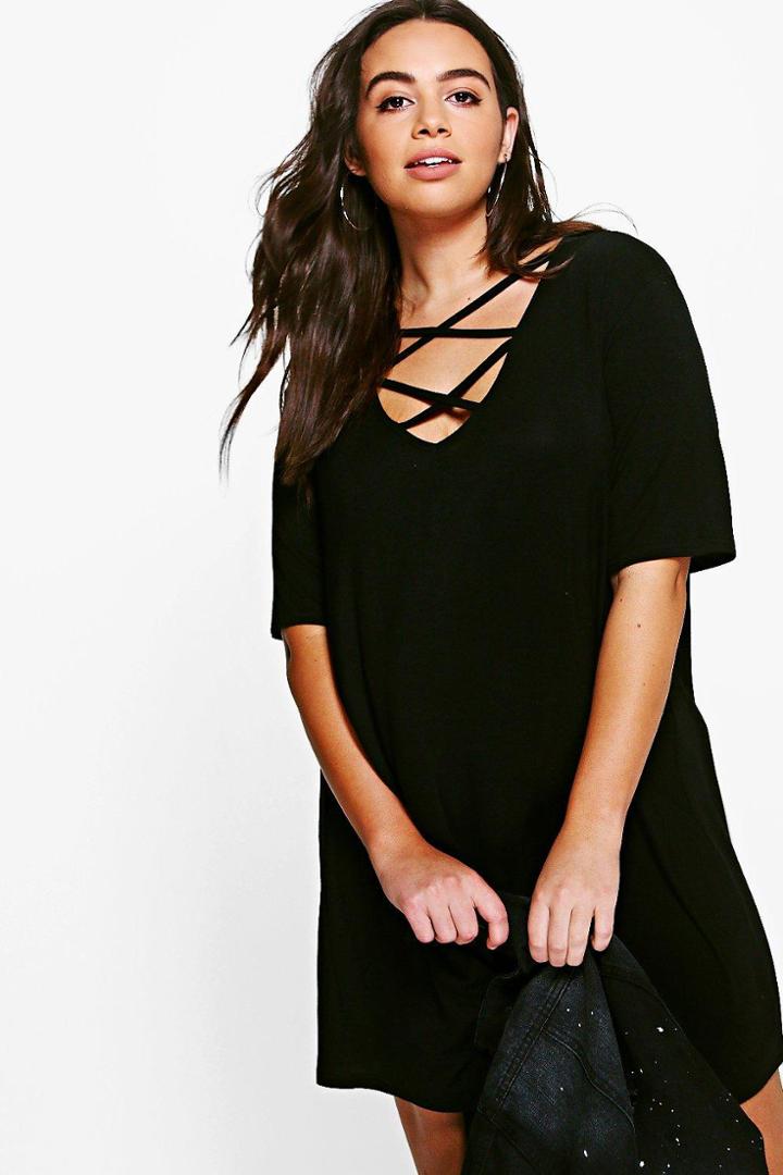 Boohoo Plus Laura Cross Front Swing Dress Black