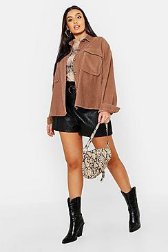 Boohoo Plus Super Oversized Mock Horn Button Cord Shirt
