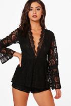 Boohoo Boutique Zoe Lace Crochet Peplum Playsuit Black