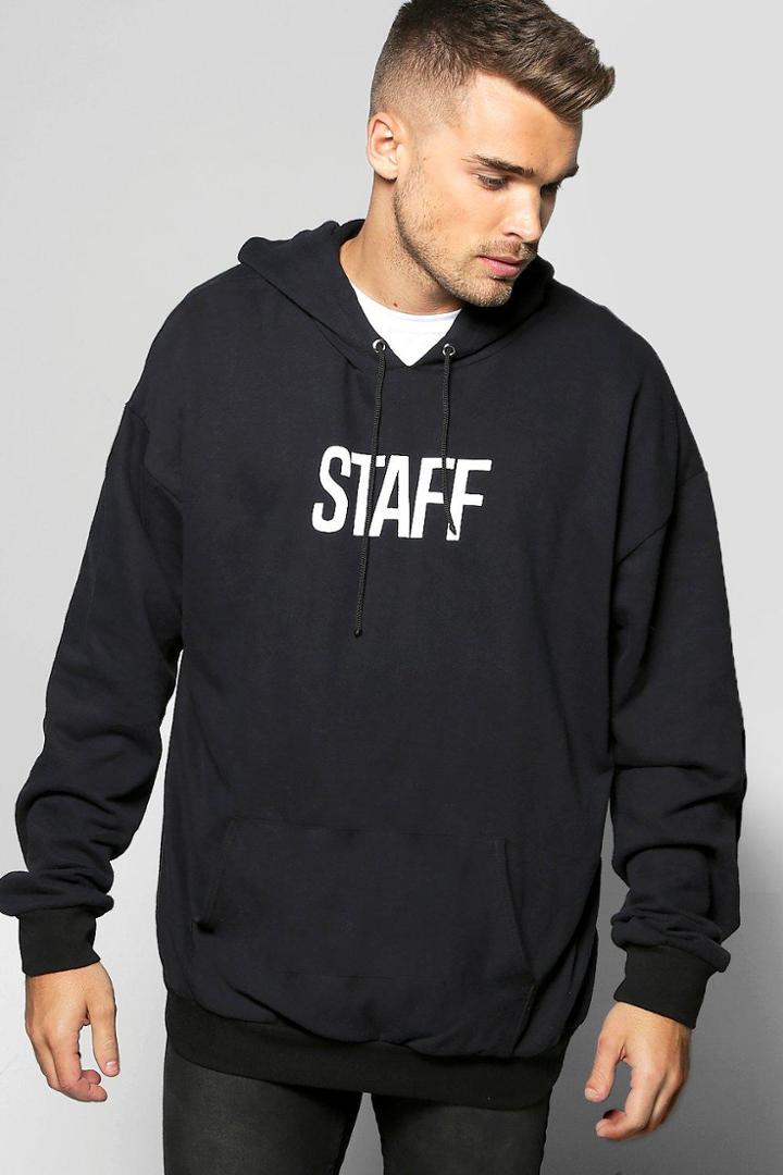 Boohoo Oversized Staff Print Hoodie Black