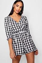 Boohoo Gingham Frill Wrap Belted Playsuit
