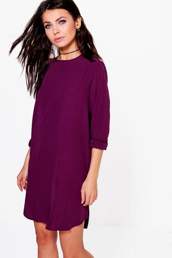 Boohoo Elle Long Sleeve Shift Dress Plum