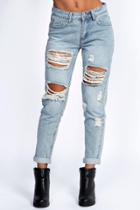 Boohoo Gemma All Over Ripped 7/8th Jeans Blue