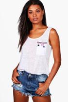 Boohoo Iris Pom Pom Pocket Jersey Beach Tank Top White