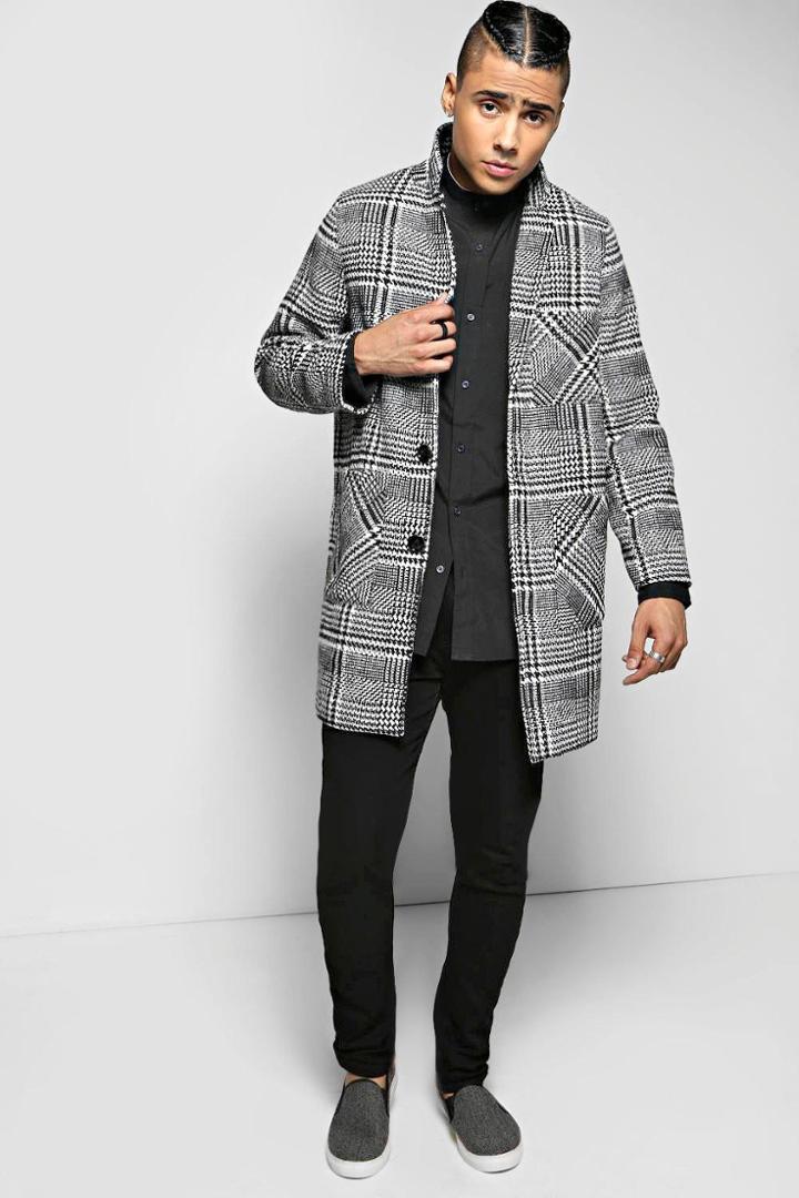 Boohoo Dogtooth Woven Peacoat Black