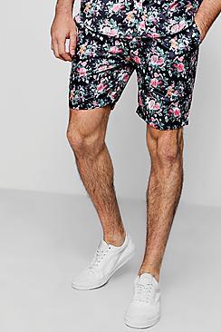 Boohoo Rose Print Drawstring Satin Short Co-ord