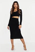 Boohoo Long Sleeve Rib & Midi Skirt Co-ord