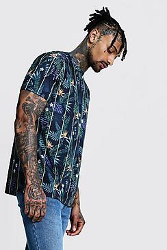 Boohoo Regular Jersey Floral Print Striped Tee
