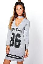 Boohoo Mia Plunge Neck Long Sleeve Bodycon Dress