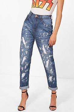 Boohoo Hatty Paint Splatter Boyfriend Jeans